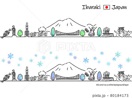 冬の茨城の街並みのシンプル線画セット 80184173