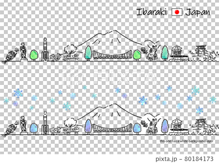 Simple line drawing set of Ibaraki cityscape in winter 80184173