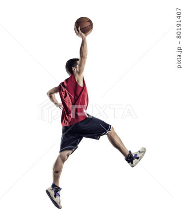 Basketball player in action isolated on white background 80191407