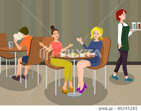 カフェでおしゃべりをする二人の女性 カフェでおしゃべりをする二人の女性 80245265