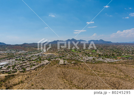 Aerial view of single family homes, a residential district in Fountain Hills, Arizona US near mountain desert 80245295