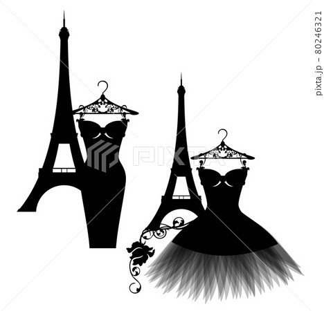 Haute Couture Little Black Dress And Eiffel のイラスト素材