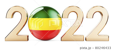 2022 with Rastafarian flag. 3D rendering 80246433