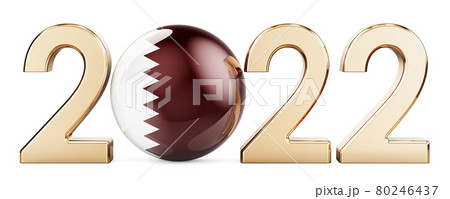 2022 with Qatari flag, 3D rendering 2022 with Qatari flag, 3D rendering 80246437
