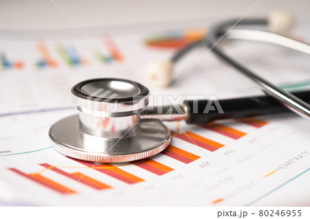Stethoscope on charts and graphs paper, Finance, Account, Statistics, Investment, Analytic research data economy and Business company concept 80246955
