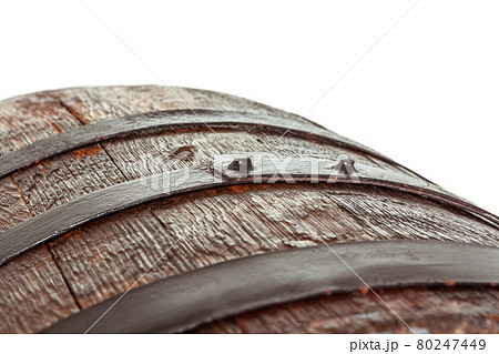 Wooden barrel with iron rings. Isolated on white background. 80247449