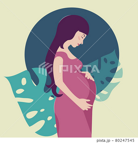 Profile of pregnant young woman with big belly 80247545