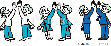 ハイタッチをする男性と女性のイラストセットのイラスト素材