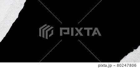 Poster paper. Old white torn paper texture isolated on black background. Abstract rip vintage sheet frame. Macro view from above. Detail for design elements. 80247806