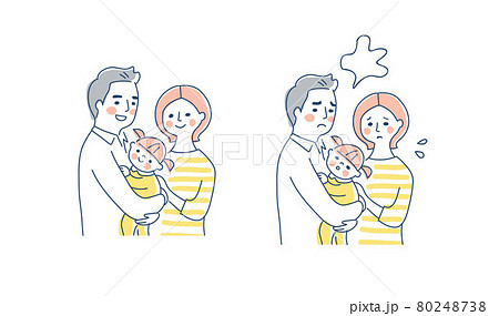 3人家族　笑顔と困った表情 80248738