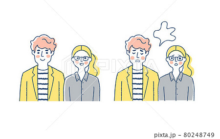 若いカップル　笑顔と困った表情 80248749