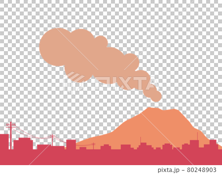 夕焼けに染まる街と桜島のイラスト 80248903