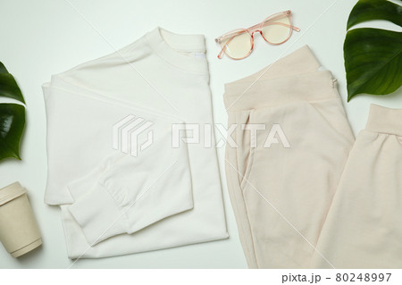 Stylish female wear on white background, top view 80248997