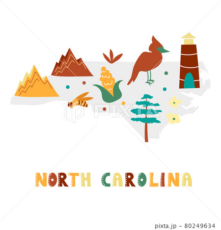 USA map collection. State symbols on gray state silhouette - North Carolina 80249634