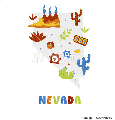 USA map collection. State symbols on gray state silhouette - Nevada 80249645