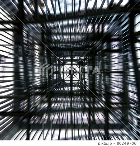 Viewing tower constructed from gratings, photographed vertically from below Viewing tower constructed from gratings, photographed vertically from below 80249706
