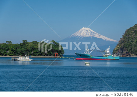 【沼津市戸田　富士山と戸田港の諸口神社鳥居】 80250146