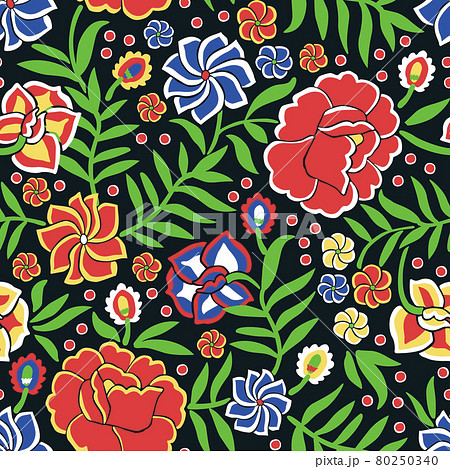 Seamless pattern with floral ornament in the style of Mexican otomi embroidery. 80250340