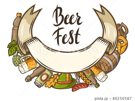 Illustration for beer festival or Oktoberfest. Background for pub or bar menu and flyers. 80250587