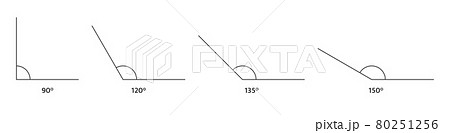 Angle icons set. Math geometric design element. 90, 120 135 150 degree measure. Triangle sign. Technical architect blank. Trigonometry templates. Vector illustration 80251256