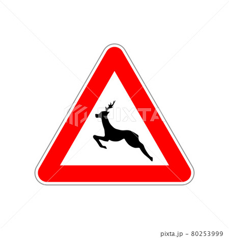 Deer icon on the triangle red and white road sign on white Deer icon on the triangle red and white road sign on white 80253999
