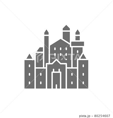 Neuschwanstein Castle, landmark of Hohenschwangau, Germany grey icon. Neuschwanstein Castle, landmark of Hohenschwangau, Germany grey icon. 80254607
