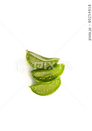 Three slices of aloe vera isolated on white background close-up. Skincare, health care concept. 80254918