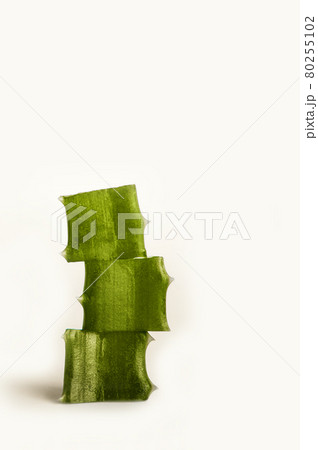 Three slices of aloe vera isolated on white background close-up. Skincare, health care concept. 80255102