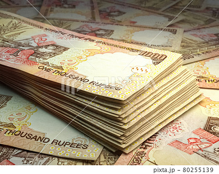 Indian money. Indian rupee banknotes. 1000 INR rupees bills. 80255139