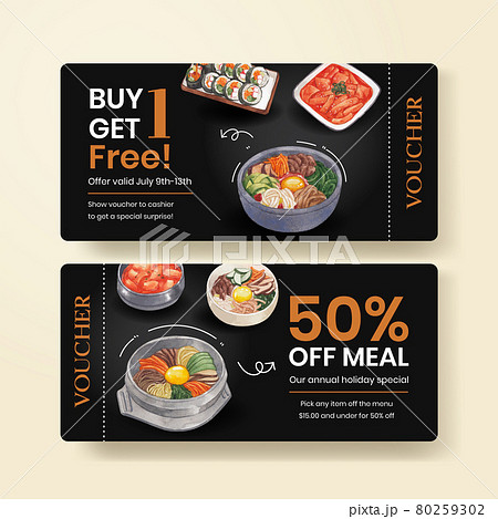 Voucher template with Korean foods concept,watercolor style Voucher template with Korean foods concept,watercolor style 80259302