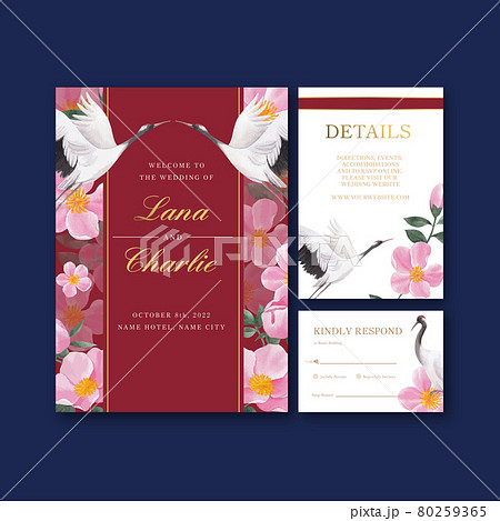 Wedding card template with Bird and Chinese flower concept,watercolor style Wedding card template with Bird and Chinese flower concept,watercolor style 80259365