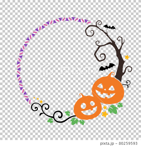 Halloween pumpkin and wooden decorative frame_round frame Halloween pumpkin and wooden decorative frame_round frame 80259593