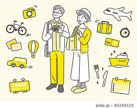 旅行をするシニア夫婦のベクターイラスト素材／アイコン／夫婦／旅行 80260329