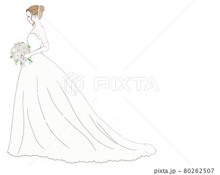 横向きの花嫁 ウエディングドレス 全身 のイラスト素材