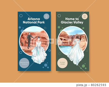 Instagram template with national parks of the United States concept,watercolor style 80262593