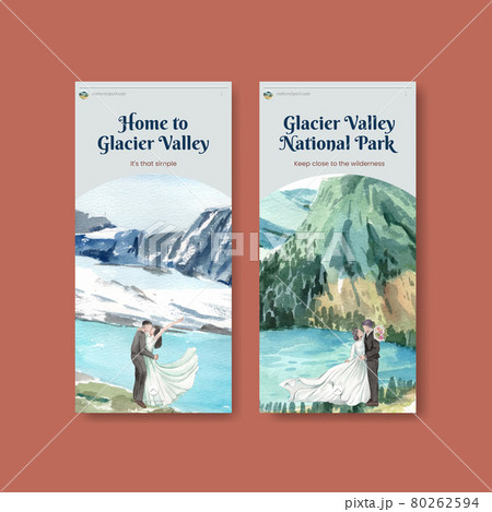 Instagram template with national parks of the United States concept,watercolor style Instagram template with national parks of the United States concept,watercolor style 80262594