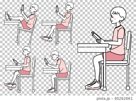 椅子に座る子供の姿勢セットのイラスト素材