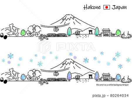 冬の箱根の街並みのシンプル線画セット 80264034