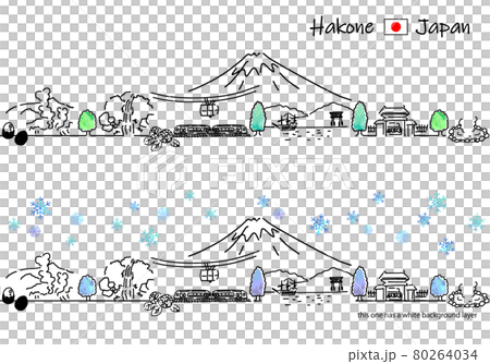 冬の箱根の街並みのシンプル線画セット 80264034