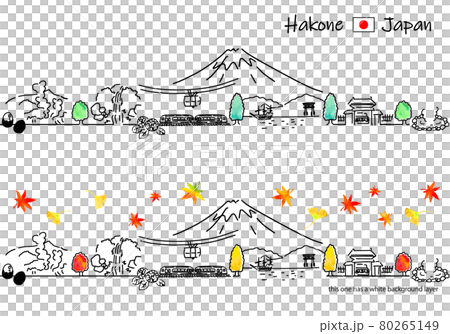 Simple line drawing set of autumn Hakone cityscape Simple line drawing set of autumn Hakone cityscape 80265149