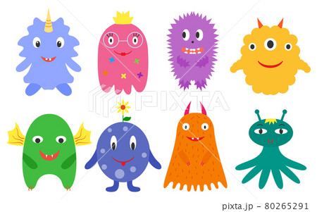 Monsters with horns and wings multicolored set 80265291