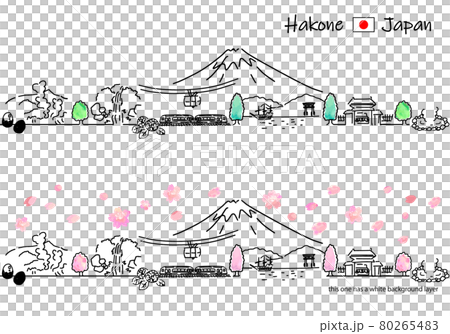 春の箱根の街並みのシンプル線画セット 80265483