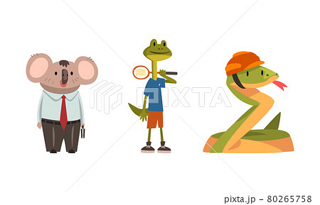 Humanized Animals of Different Professions with Koala in Business Suit and Snake in Hard Hat Vector Set 80265758