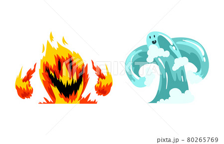 Roaring Fire and Water as Fantastic Elemental Creature Vector Set 80265769