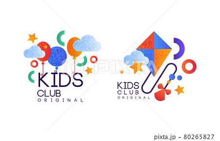 Kids Club Logo Original Set, Playground, Game Area Labels, Emblems Collection Flat Vector Illustration 80265827