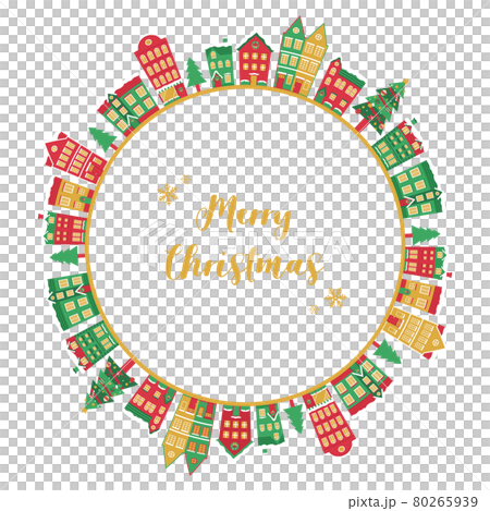 冬のクリスマスの街並みのベクターイラストフレーム(背景,xmas.X'mas,町並み, 80265939