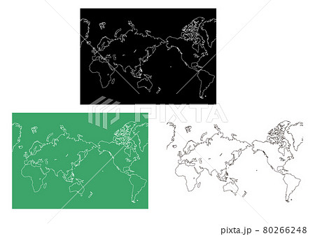 世界地図イラスト 線画 3色セットのイラスト素材