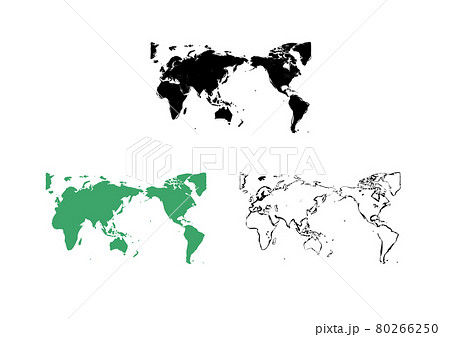 世界地図イラスト 毛筆風 3色セットのイラスト素材