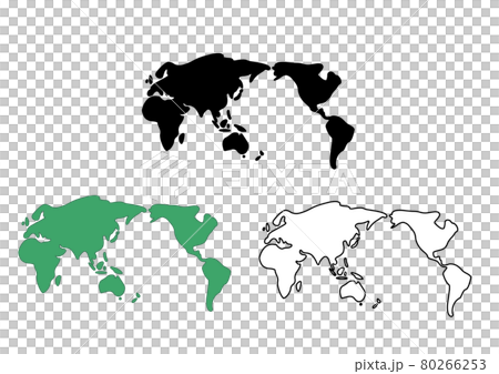 世界地図イラスト-簡易太線-3色セット 80266253