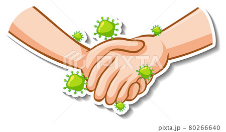 Sticker design of hands holding together with coronavirus sign Sticker design of hands holding together with coronavirus sign 80266640